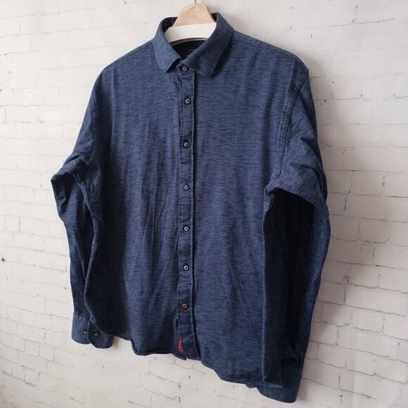 Luchiano Visconti Blue Oxford Button Front Shirt Mens Size L Long Sleeve Dressy - Picture 2 of 10